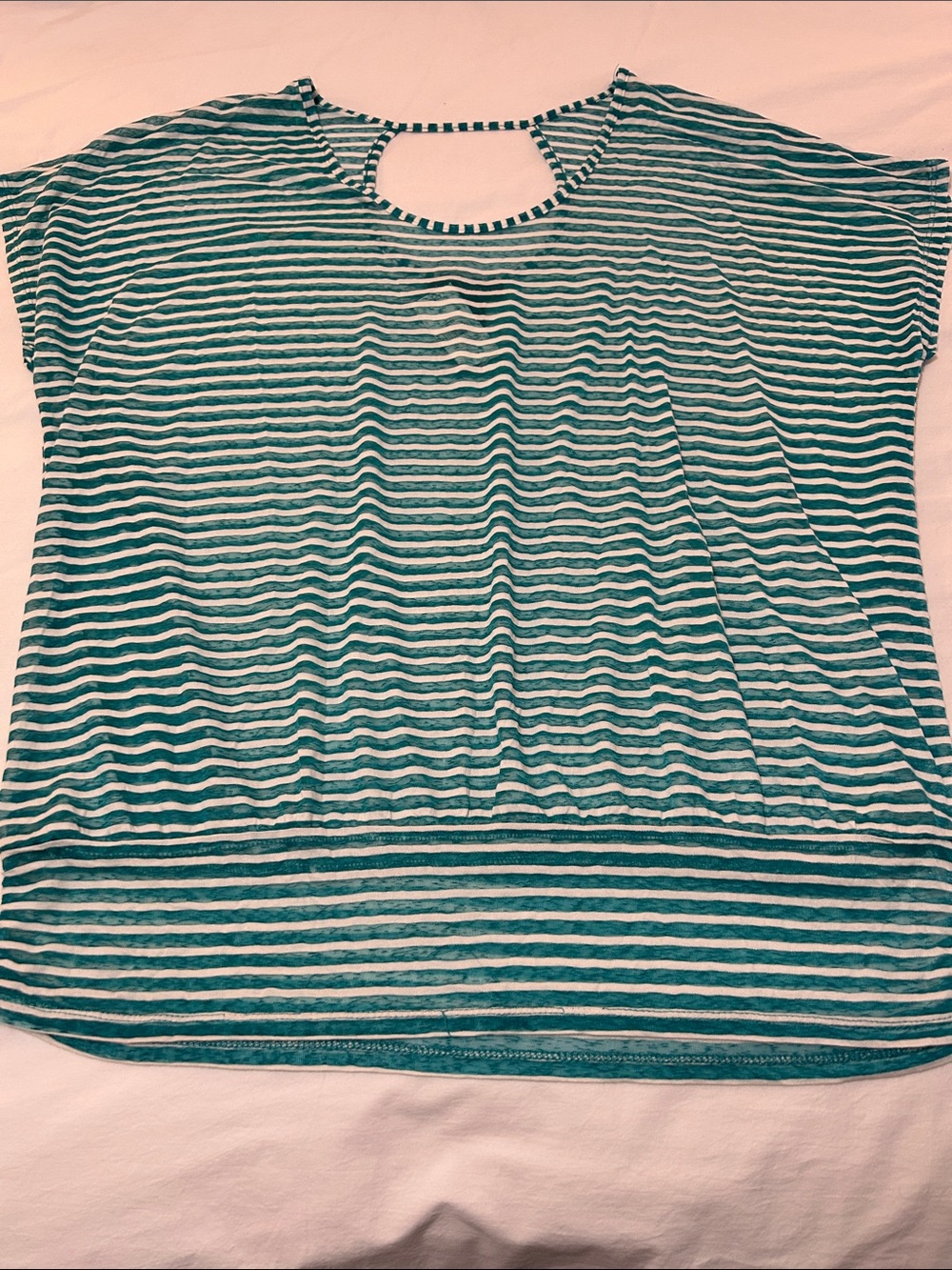 Lane Bryant Teal and White Striped Scoop Neck Top